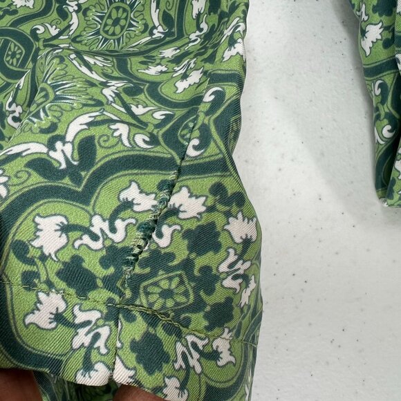 Nieves Lavi 100% Silk Dress Size 8 Green Geometric Print Shift Tunic FLAWED - Picture 9 of 12